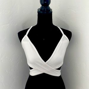 Alphalete white surface wrap bra size small surface power material NWOT